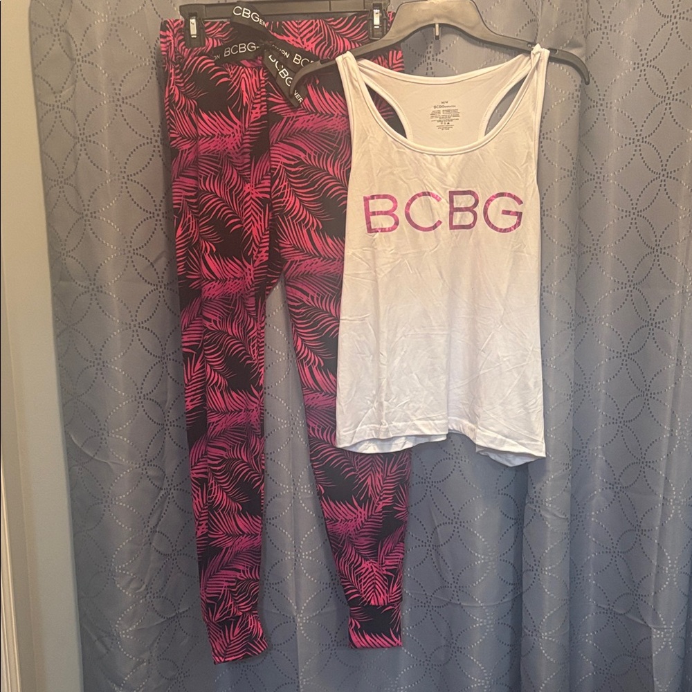 BCBGeneration Women’s Pink & Black pants & White Tank Top
